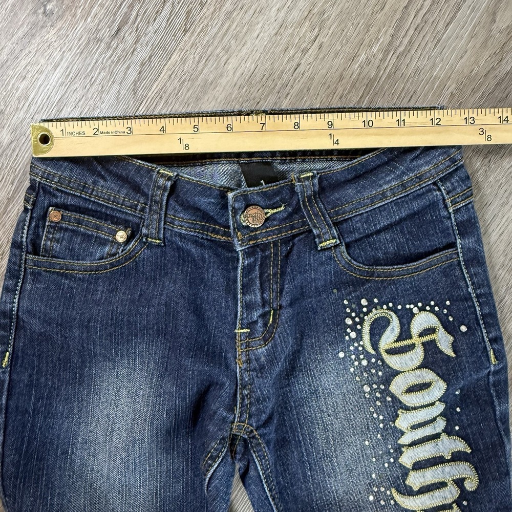 90s Southpole Jeans Womens Juniors 1 Bootcut Low Rise Fade Embroidered 25x29.5 - Picture 10 of 13